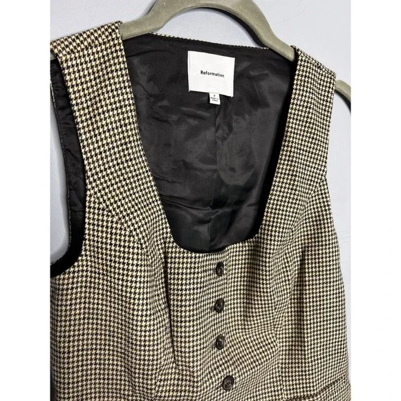 Reformation Delanie Top Size 2 Tan‎ Houndstooth Sleeveless Blouse - Picture 3 of 7